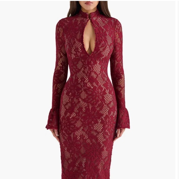 House of CB Dresses & Skirts - House of CB Burgundy Lace Long Sleeve Dress